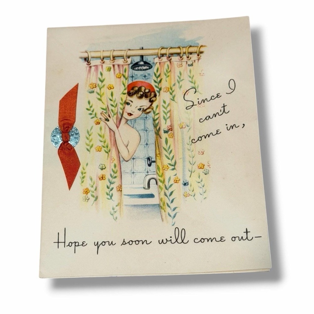 Since I Can't Come In Girl Shower Vintage Get Well Greeting Card EBX